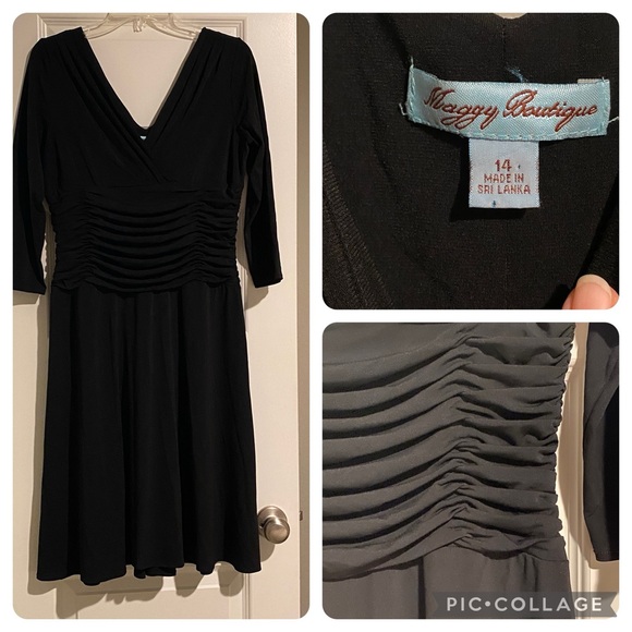 LBD V-neck and back, ruched waist, 3/4 sleeve size 14 - Picture 1 of 1